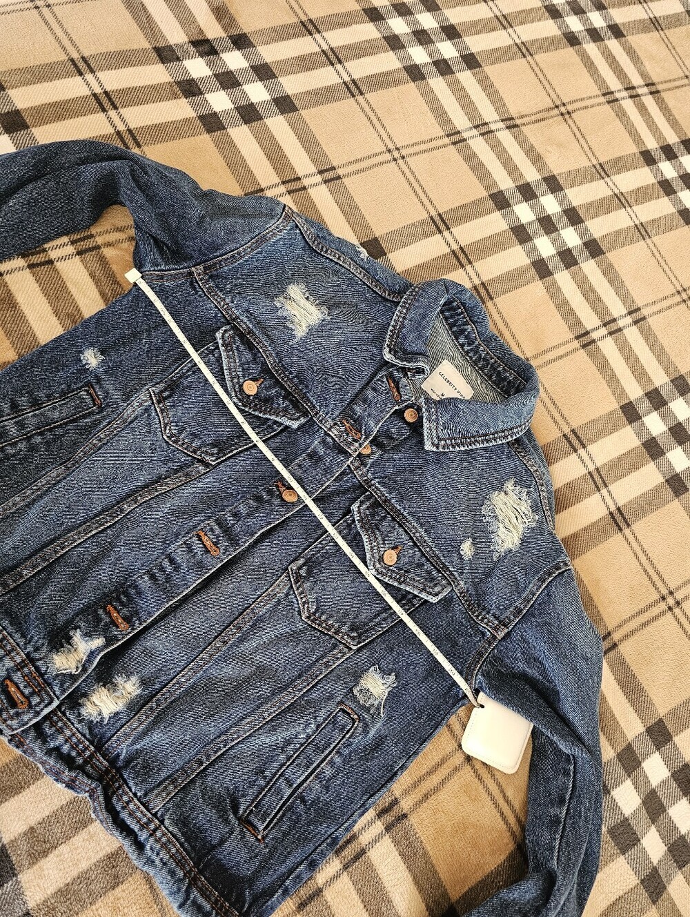 Celebrity Pink Dark Blue Distressed Denim Jacket - Picture 8 of 9